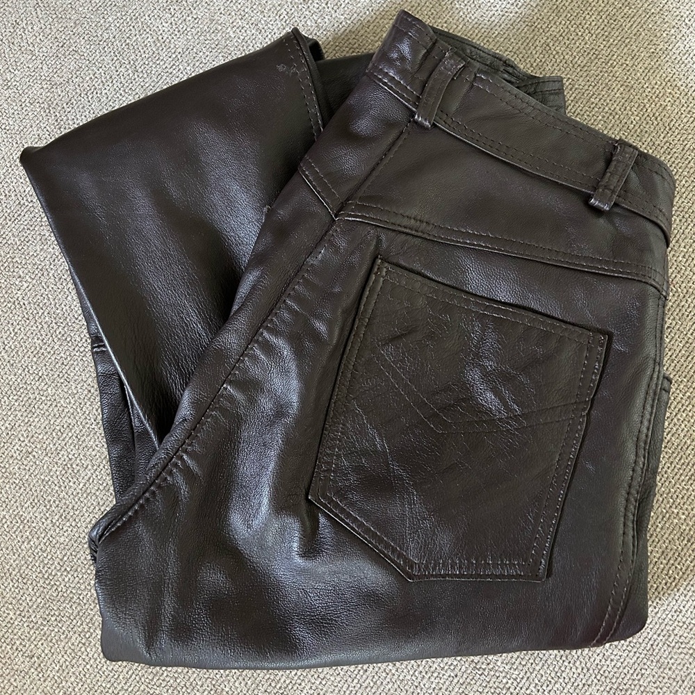 Vintage Woman’s Brown Genuine Leather Pants made in UK size 14